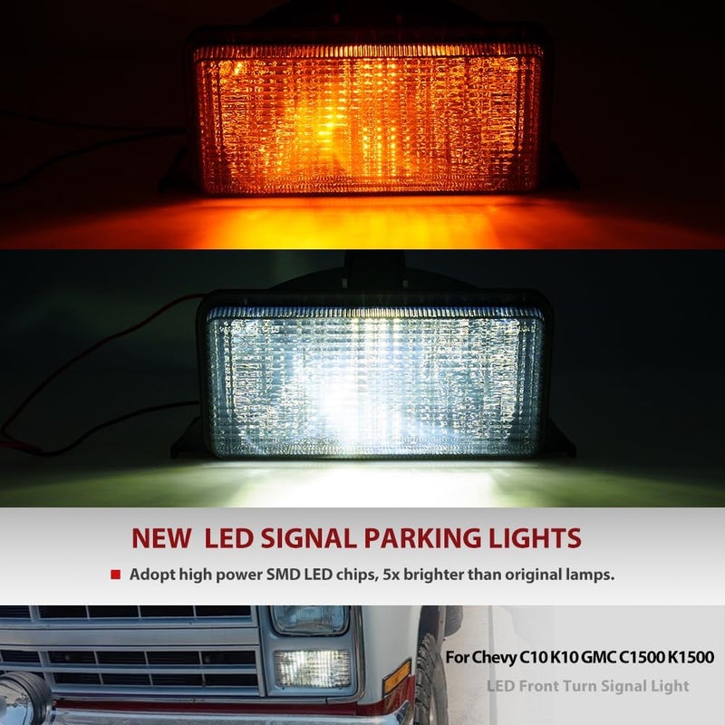 Mingrui test OEM Front Turn Signal Lights for 83-86 Chevy C/K C10 C20 C30 K10 K20 K30 GMC C1500 K1500 Amber Bumper Signal & White Parking Light Corner Marker OEM# 915908 GM2520122 Smoked Lens With 2Pcs Led Bulbs - Image 2